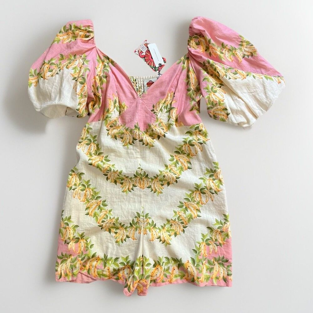 NWT Anthropologie FARM Rio Linen Blend Puff Sleeve Romper